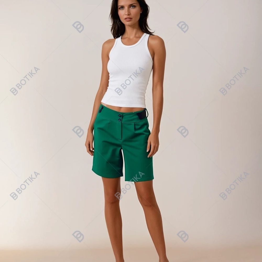 Women's Green Bermuda Shorts - Tailored Summer Bermudas